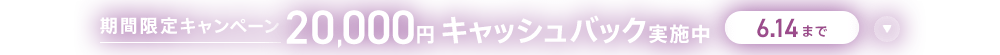 期間限定キャンペーン20,000円キャッシュバック実施中 6/14まで