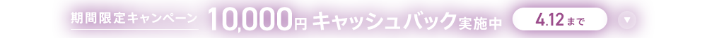 期間限定キャンペーン 10,000円キャッシュバック実施中 4/12まで