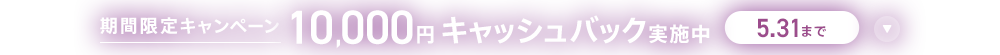 期間限定キャンペーン10,000円キャッシュバック実施中 5/31まで