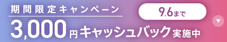 期間限定キャンペーン10,000円キャッシュバック実施中 9/6まで