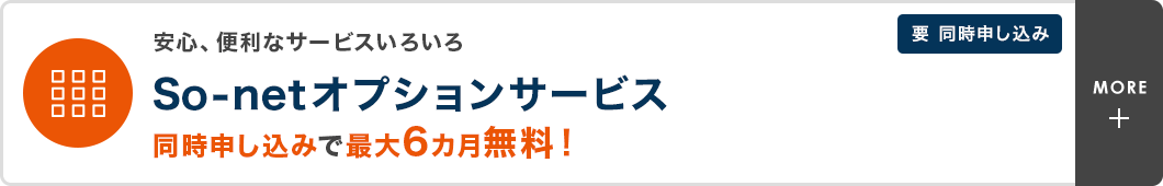 安心、便利なサービスいろいろ So-netオプションサービス同時申し込みで最大6カ月無料！　要 同時申し込み