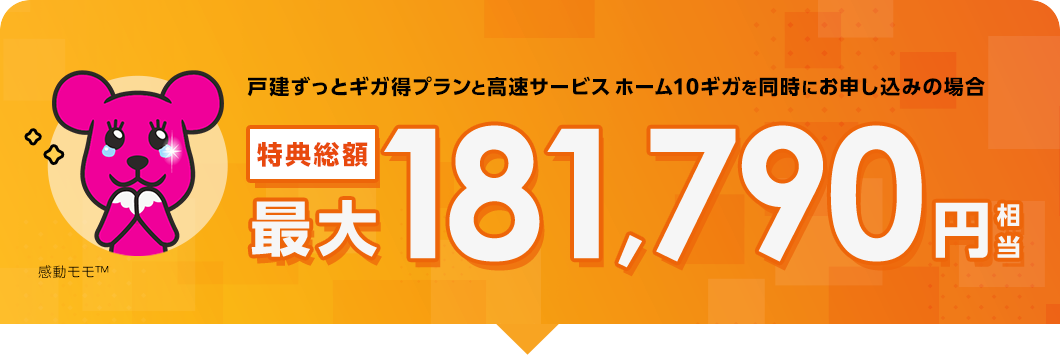 戸建ずっとギガ得プランと高速サービス ホーム10ギガを同時にお申し込みの場合　特典総額最大181,790円相当
