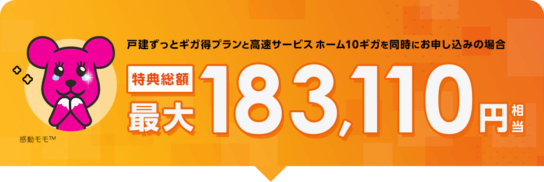 戸建ずっとギガ得プランと高速サービス ホーム10ギガを同時にお申し込みの場合　特典総額最大183,110円相当