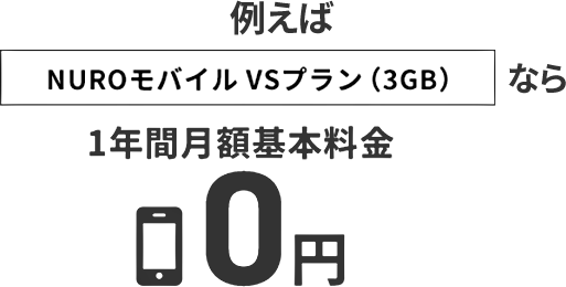 NUROモバイル VSプラン(3GB)1年間月額基本料金0円