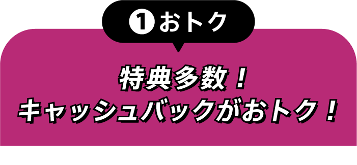 ①おトク 特典多数！月額割引とキャッシュバックでおトク！