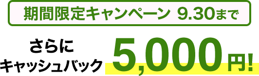 期間限定キャンペーン9/30まで​ さらに​キャッシュバック5,000円