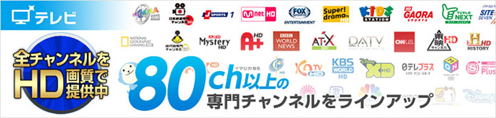 80ch以上の専門チャンネルをラインアップ
