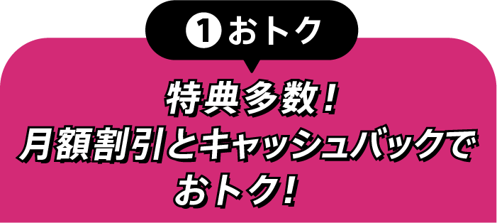 ①おトク 特典多数!月額割引とキャッシュバックでおトク!