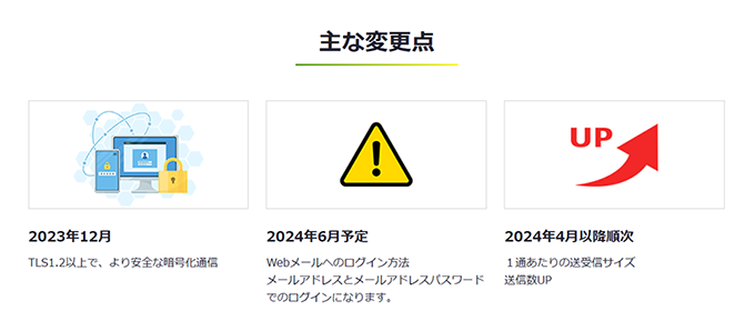 メールサービス 主な変更点